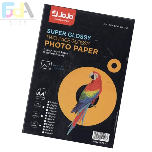 ورق جوجو جلوسي وجهين JoJo Super Glossy Two Face Photo Paper 140gm 210 x 297mm 50sheets A4